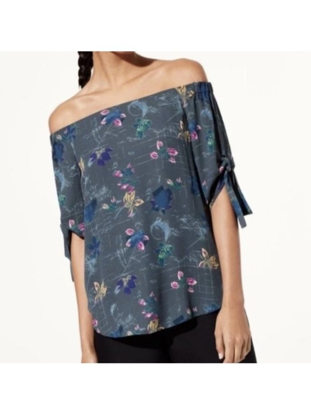 Babaton Aritzia Malik Off-The-Shoulder Floral Blouse Teal ( XS )